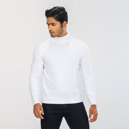 Mens White High Neck Pullover