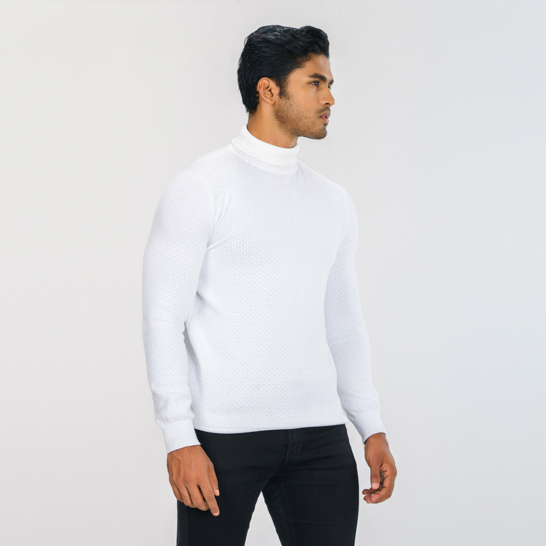 Mens White High Neck Pullover