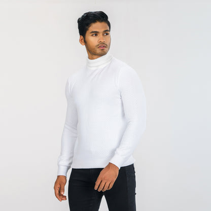 Mens White High Neck Pullover