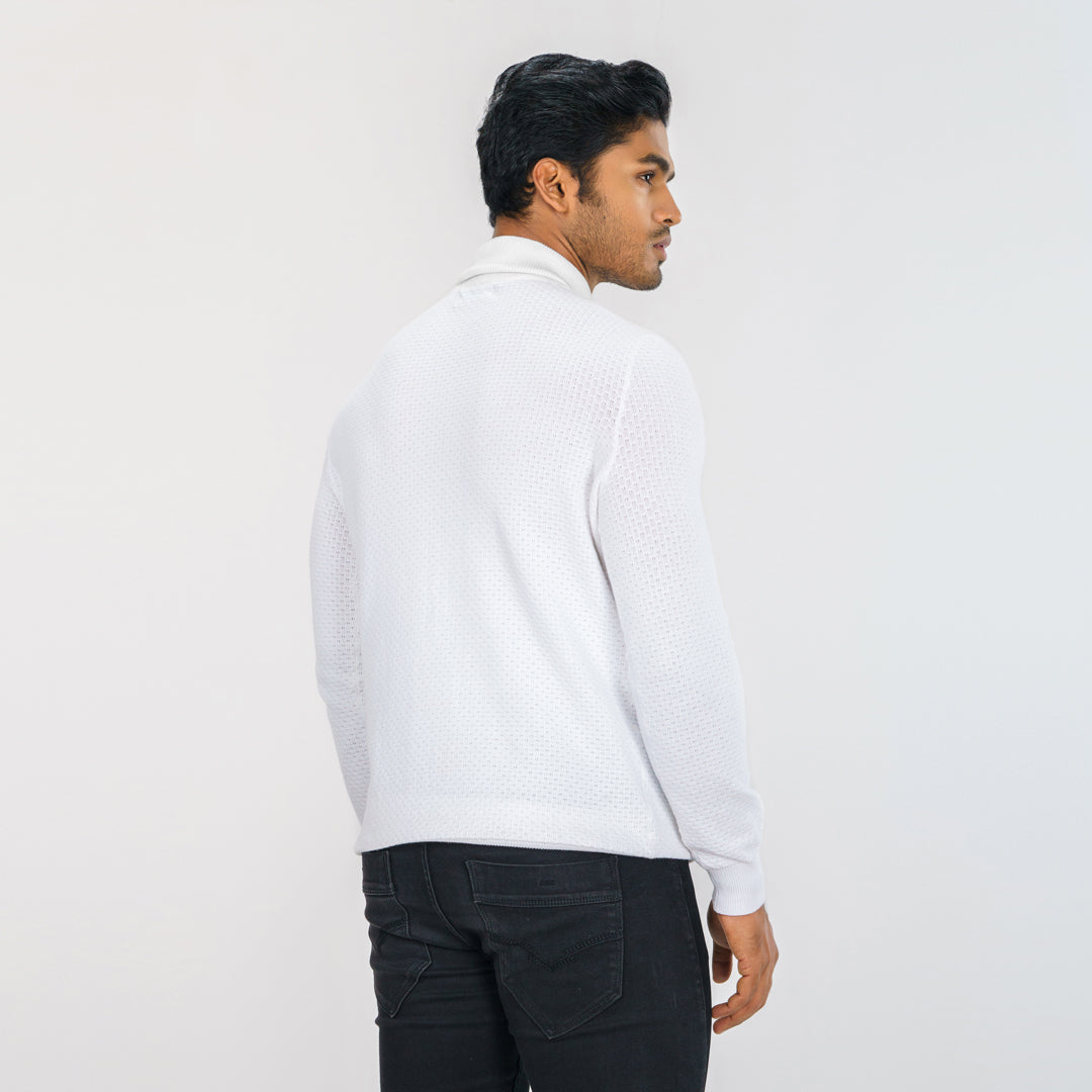 Mens White High Neck Pullover