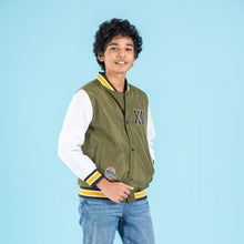 Load image into Gallery viewer, BOYS BOMBER-OLIVE/WHITE
