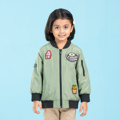 Baby Girls Bomber Jacket- Light Olive