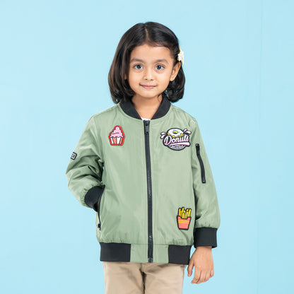 Baby Girls Bomber Jacket- Light Olive
