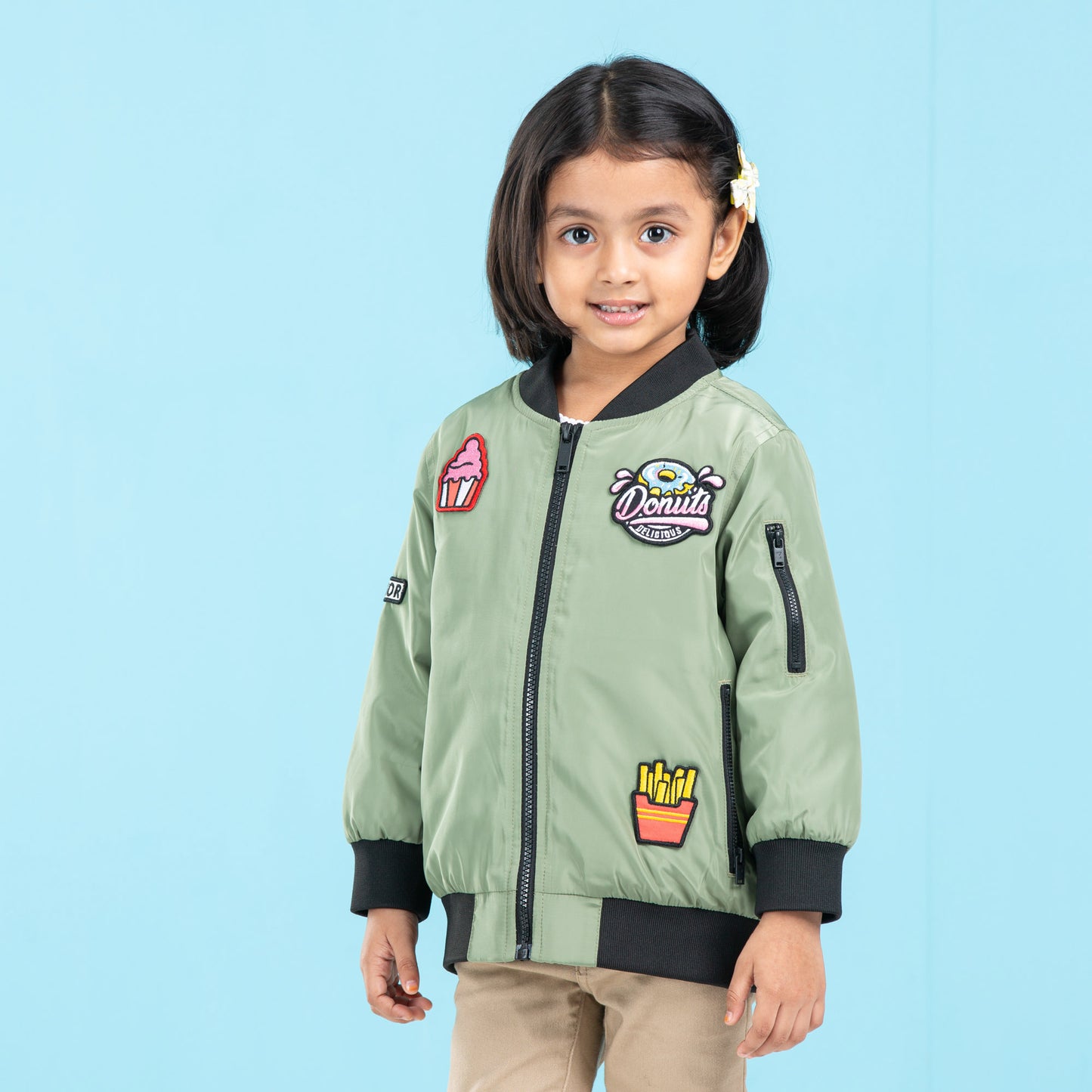 Baby Girls Bomber Jacket- Light Olive