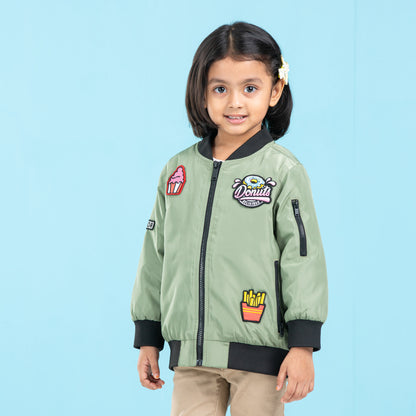 Baby Girls Bomber Jacket- Light Olive