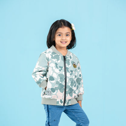 Baby Girls Bomber- Green/White Aop