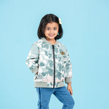 Load image into Gallery viewer, BABY GIRLS BOMBER- GREEN/WHITE AOP
