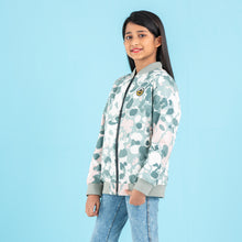 Load image into Gallery viewer, GIRLS BOMBER- GREEN/WHITE AOP
