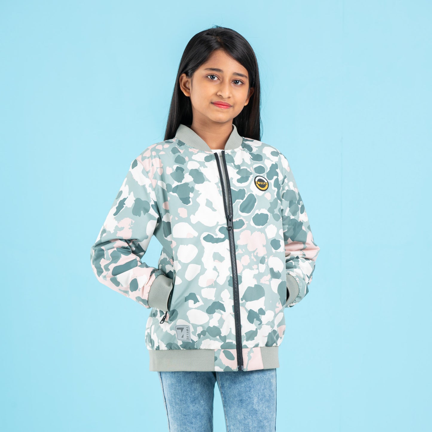 Girls Bomber- Green/White Aop