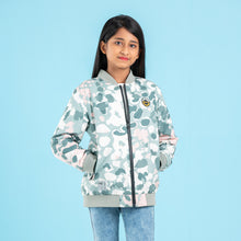 Load image into Gallery viewer, GIRLS BOMBER- GREEN/WHITE AOP

