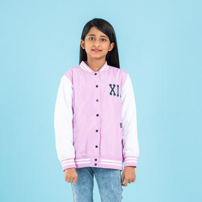 Girls Bomber Jacket- Pink/White