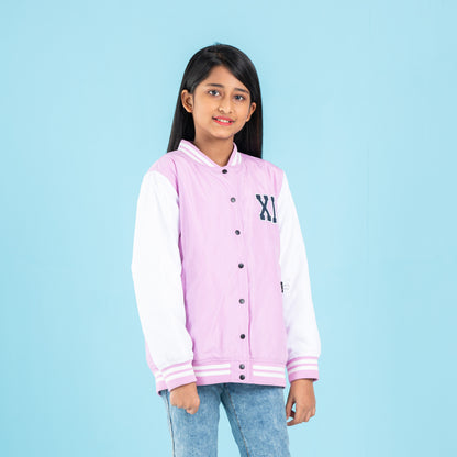 Girls Bomber Jacket- Pink/White