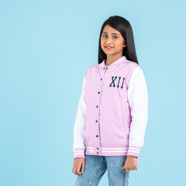 GIRLS BOMBER JACKET- PINK/WHITE