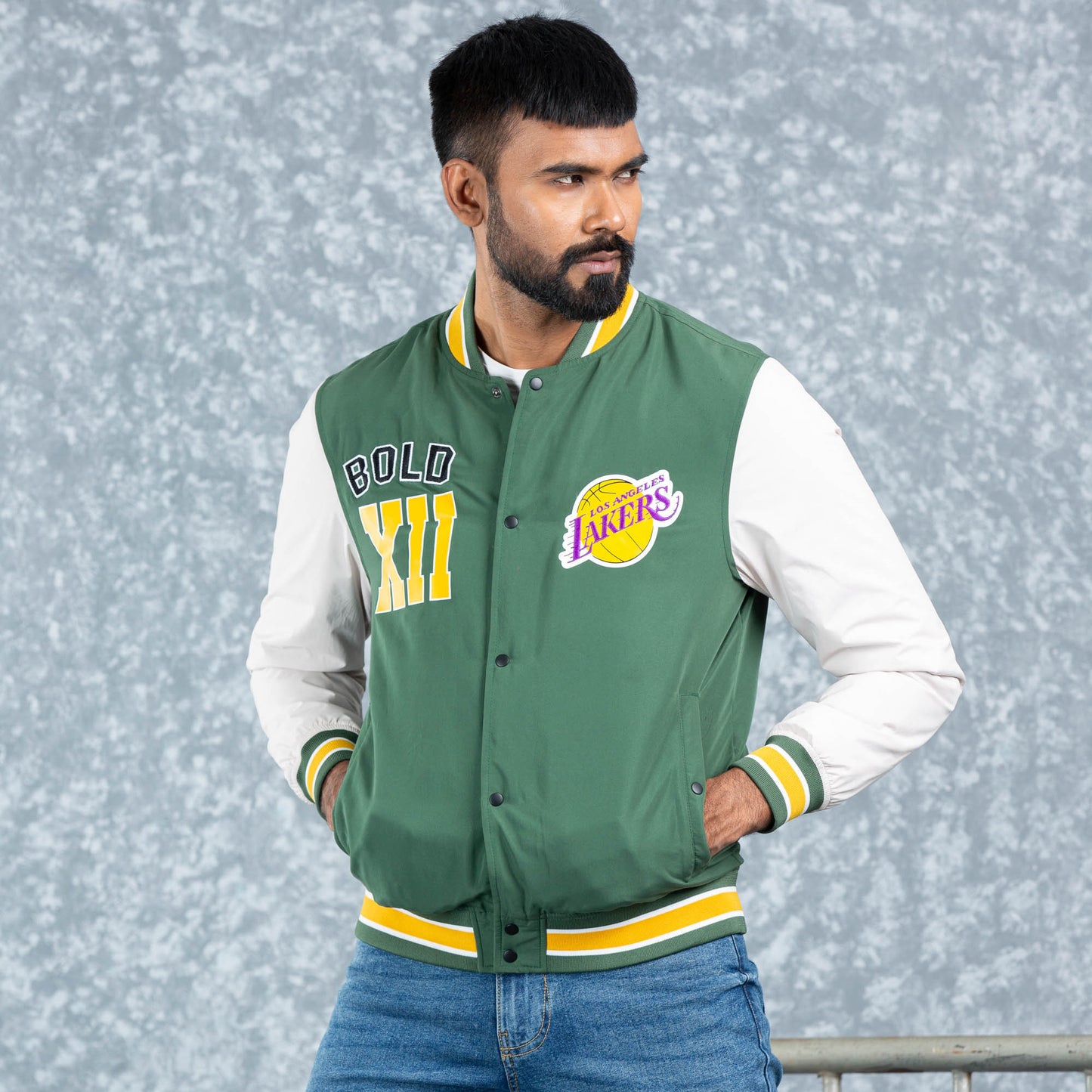 Mens Bomber- Green/White