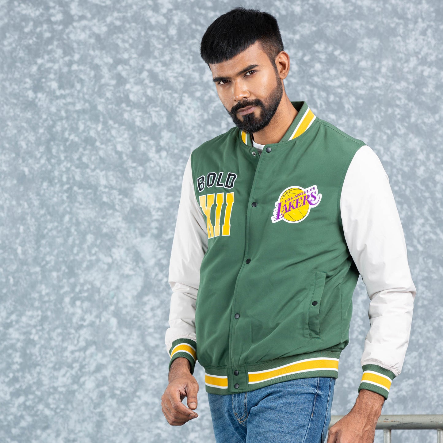 Mens Bomber- Green/White