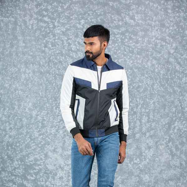 MENS BOMBER JACKET- NAVY/WHITE/BLACK