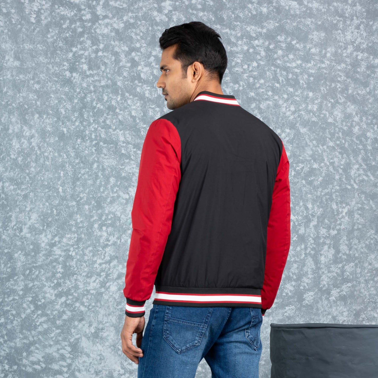 Mens Bomber Jacket- Black/Maroon