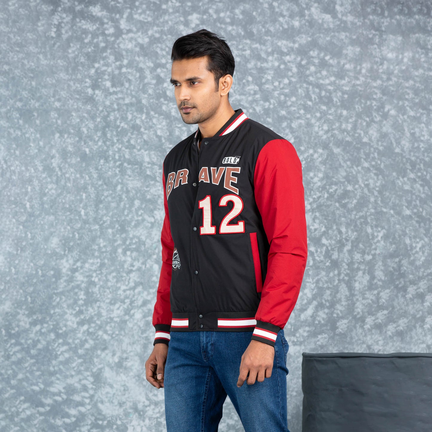 Mens Bomber Jacket- Black/Maroon