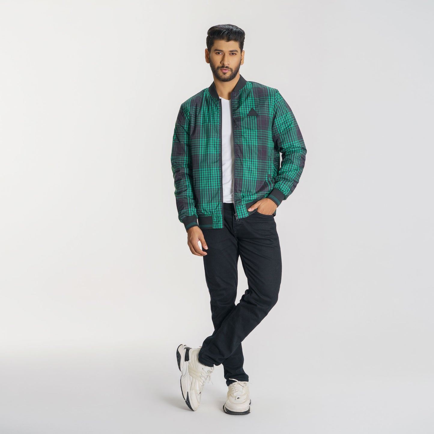 Mens Green Check Bomber