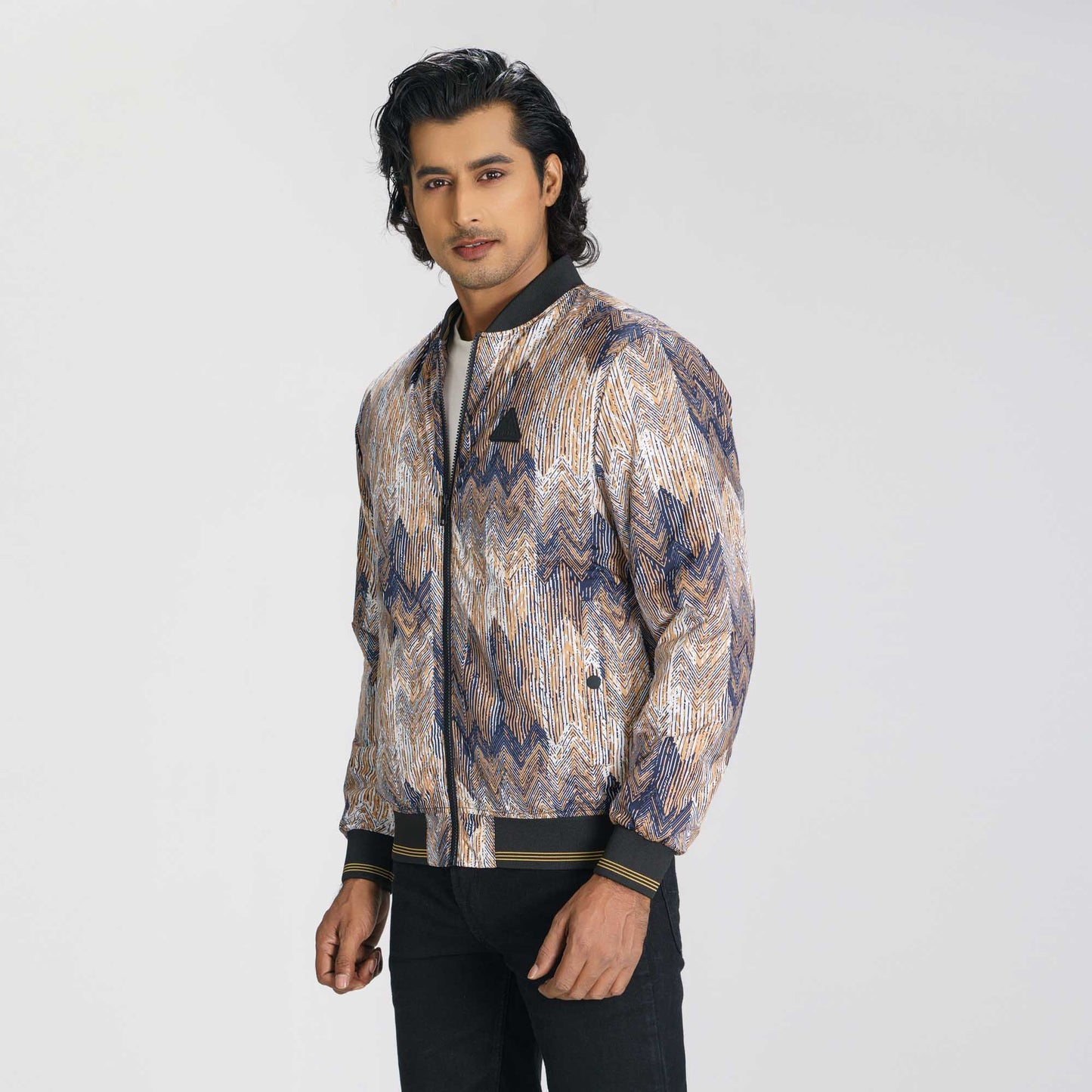 Mens Brown Printed Bomber