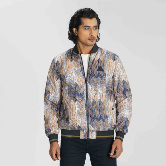 Mens Brown Printed Bomber