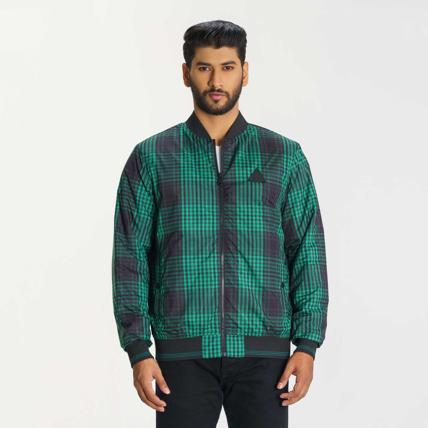 Mens Green Check Bomber