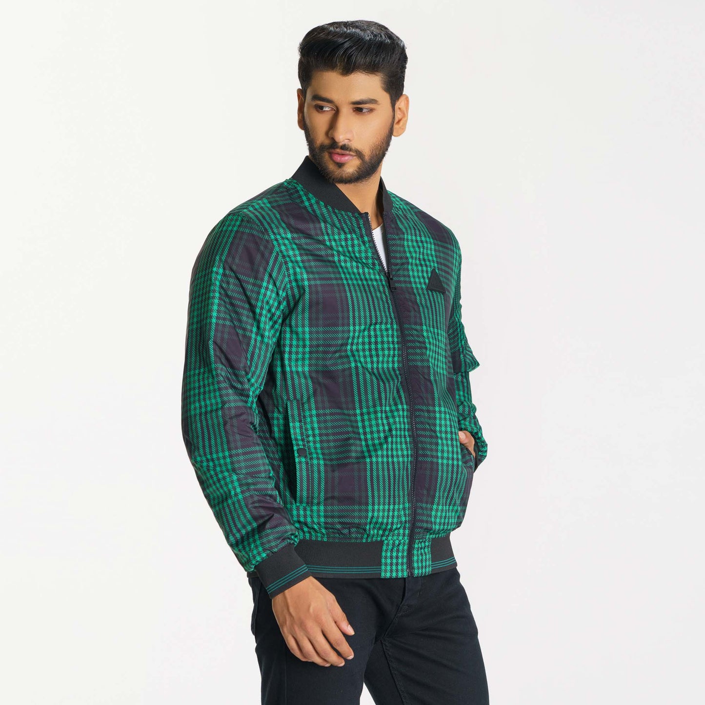 Mens Green Check Bomber