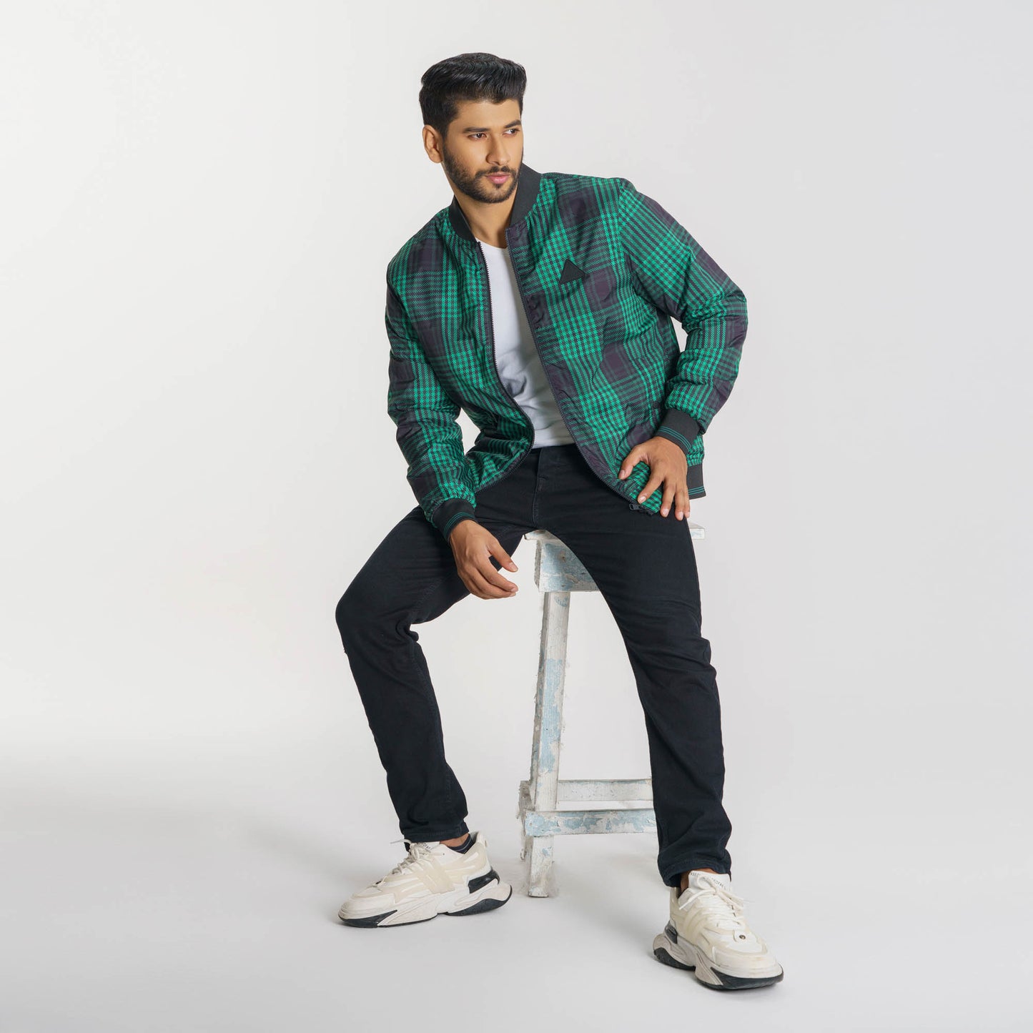 Mens Green Check Bomber