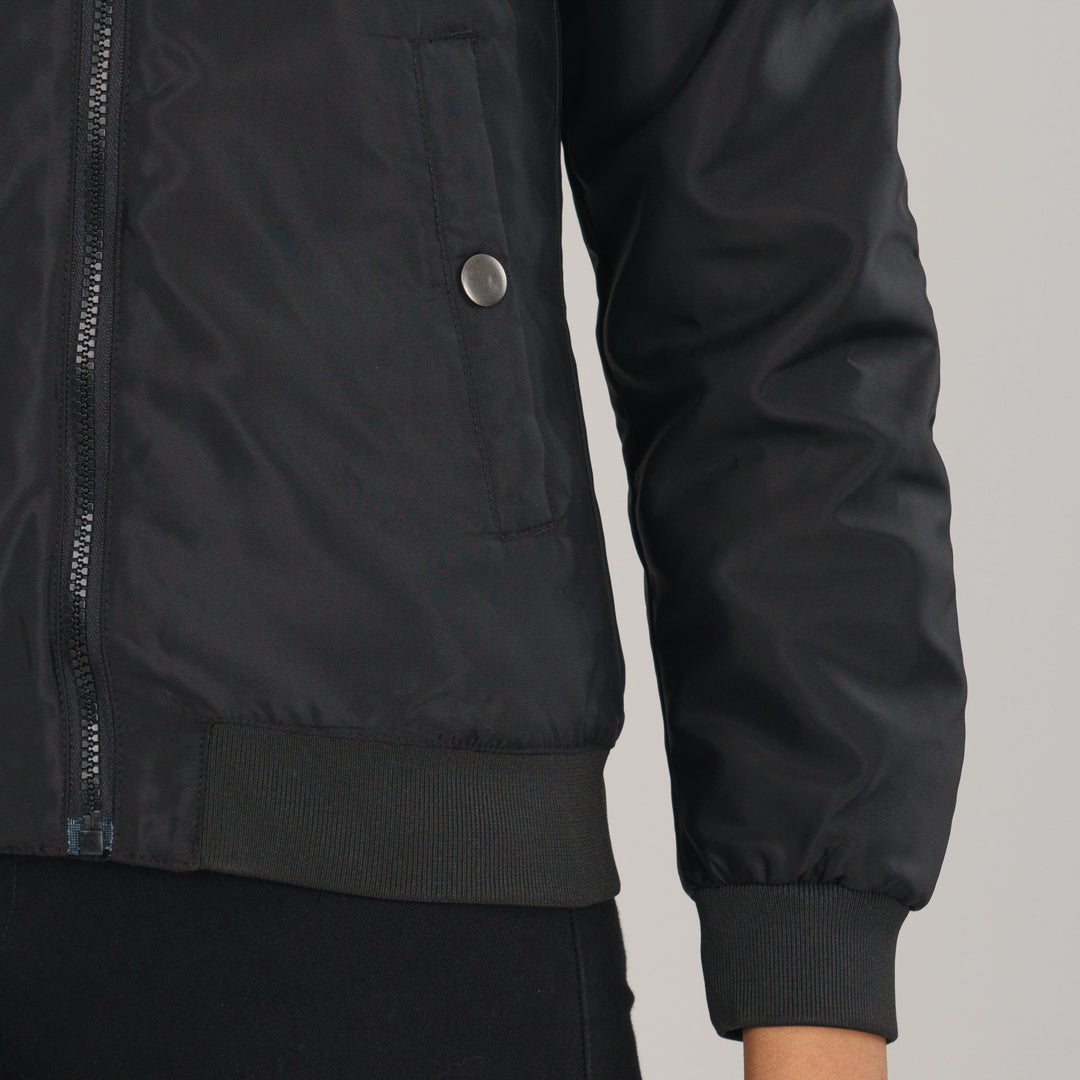 Womens Black Solid Bomber