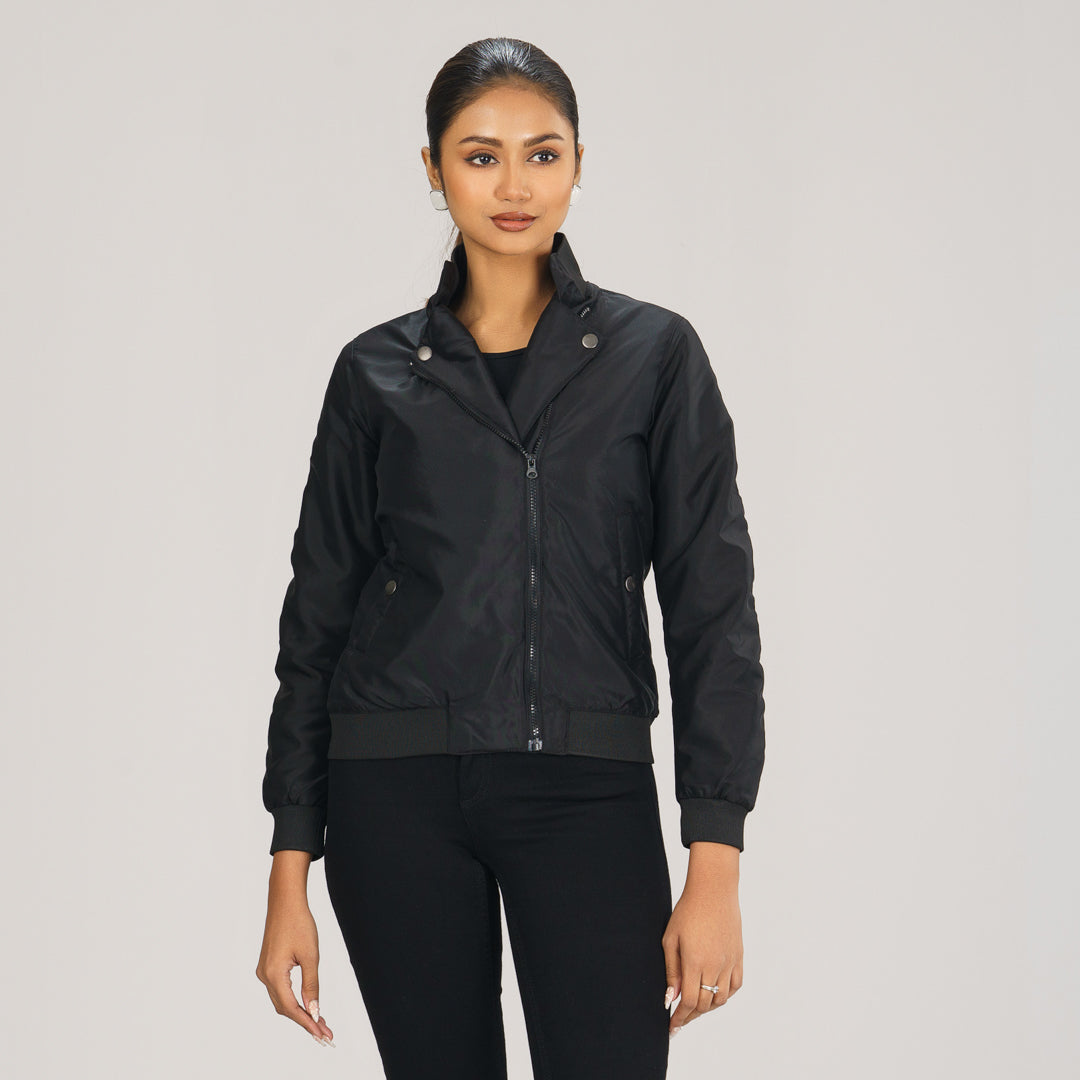 Womens Black Solid Bomber