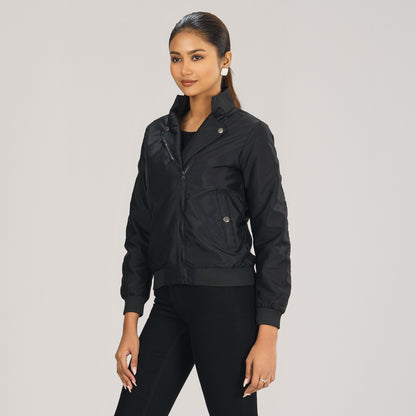 Womens Black Solid Bomber