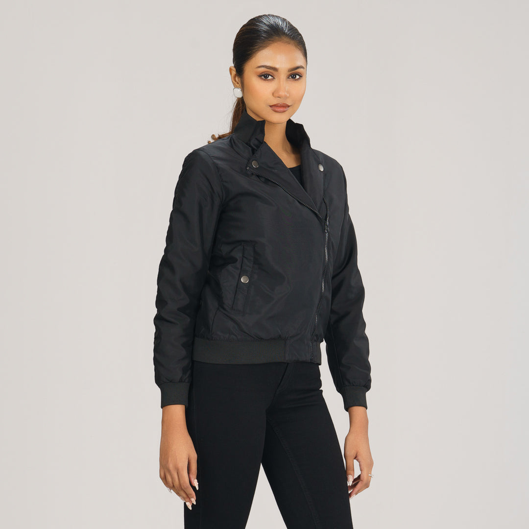 Womens Black Solid Bomber