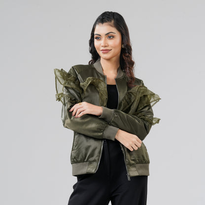 Womens Olive Bomber