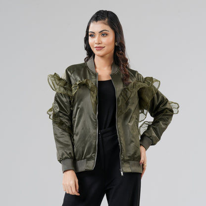 Womens Olive Bomber