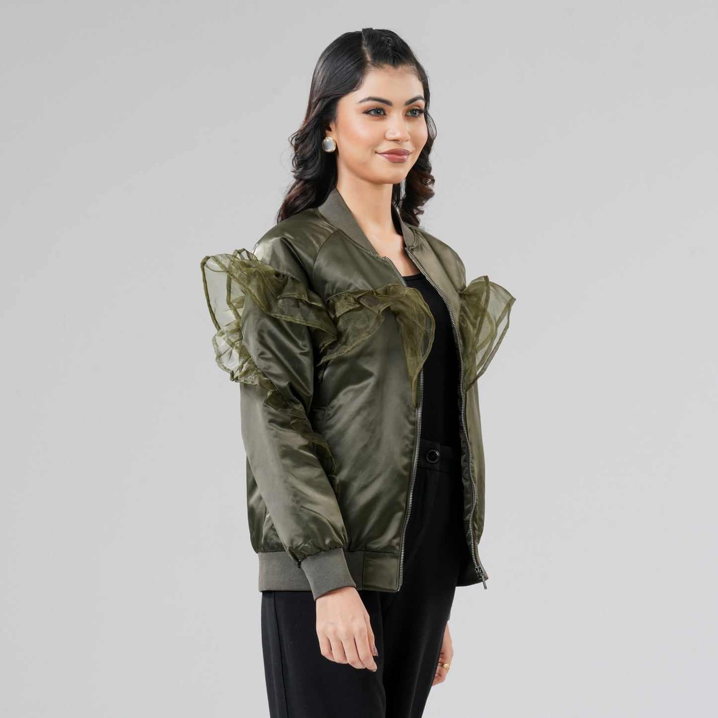 Womens Olive Bomber