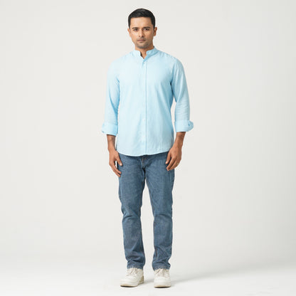 Men’s Linen Blended Band Collar Shirt