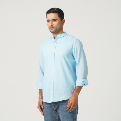 Men’s Linen Blended Band Collar Shirt