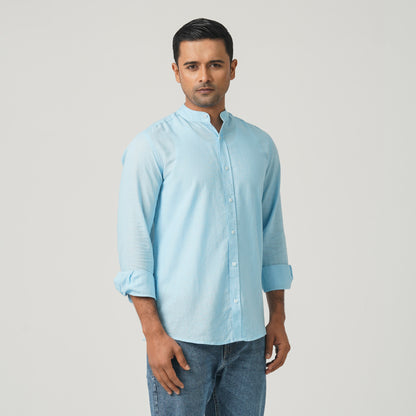 Men’s Linen Blended Band Collar Shirt