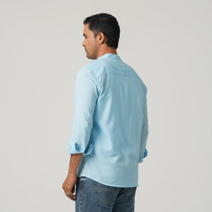 Men’s Linen Blended Band Collar Shirt