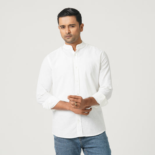 Men’s Linen Blended Band Collar Shirt
