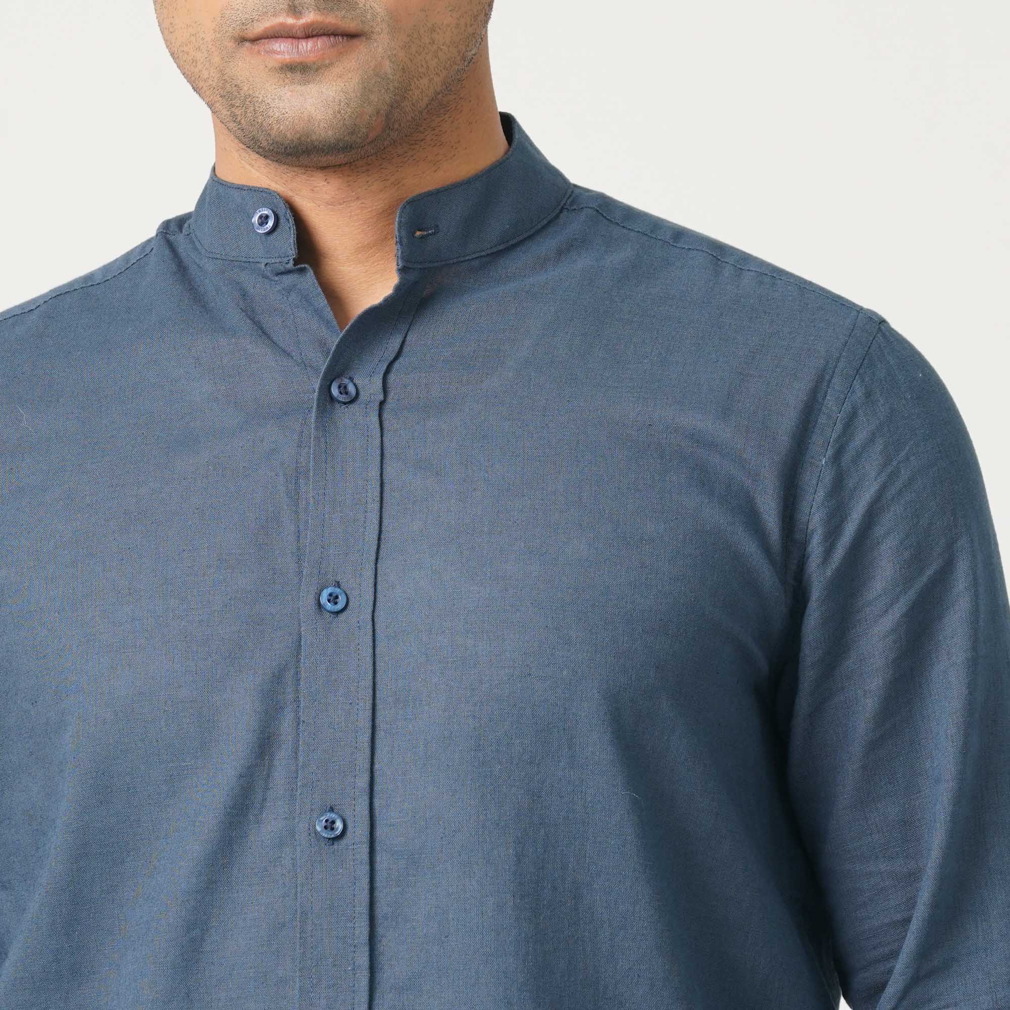 26SS HANDMADE MEN’S CLASSIC COLLAR SHIRT Men's Linen Blended Band Collar Shirt – TwelveBd