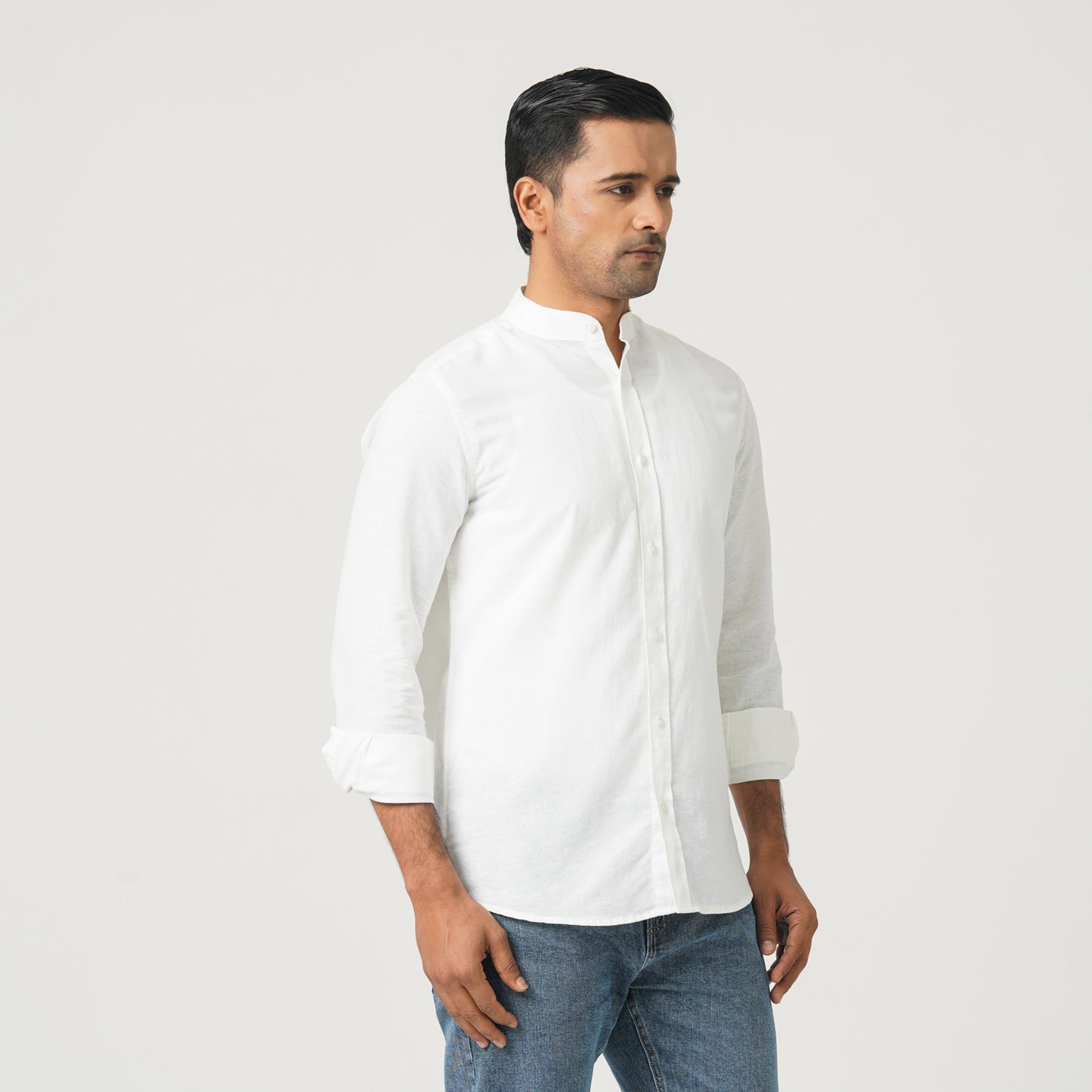 Men’s Linen Blended Band Collar Shirt