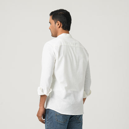 Men’s Linen Blended Band Collar Shirt