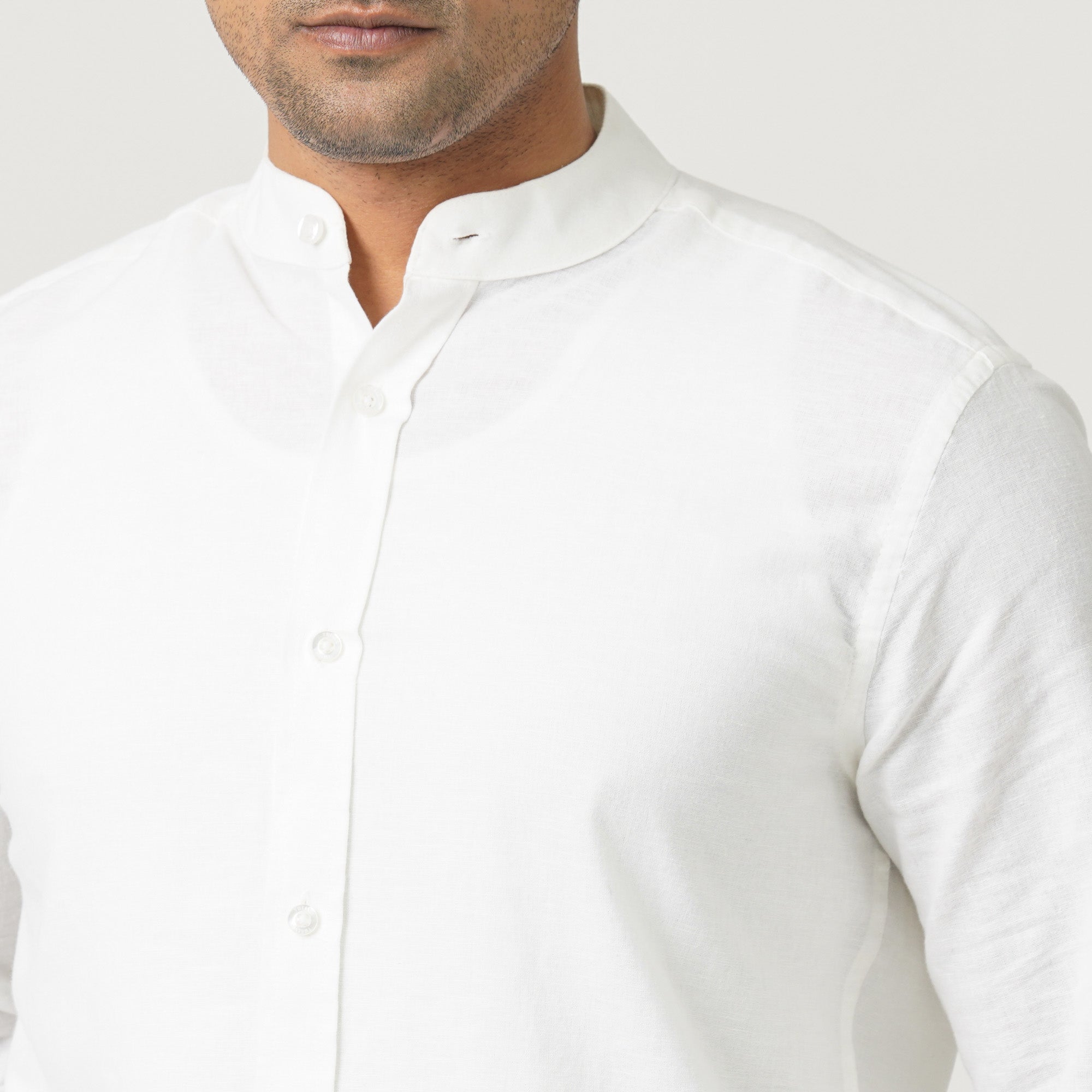 Men's Linen Blended Band Collar Shirt – TwelveBd