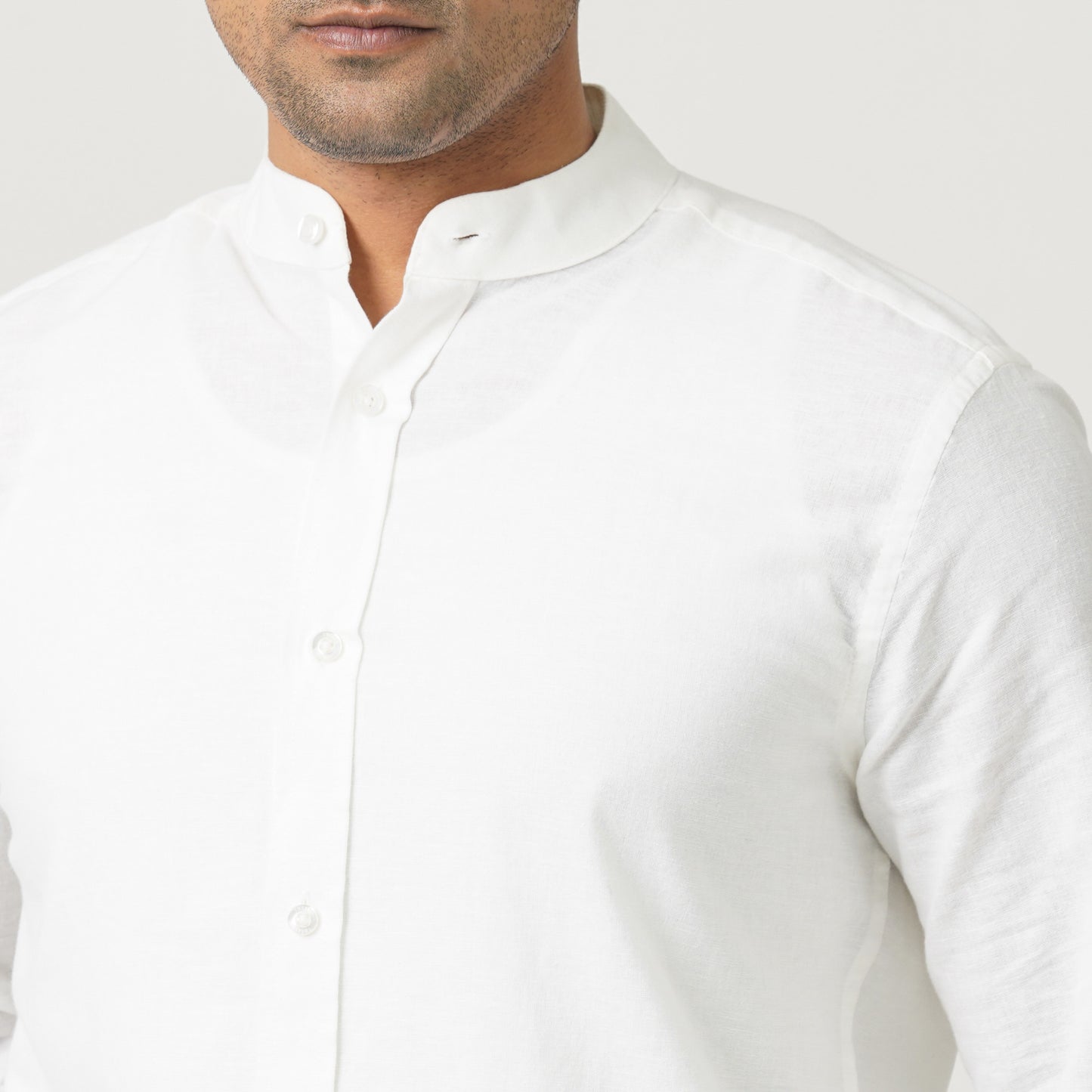 Men’s Linen Blended Band Collar Shirt