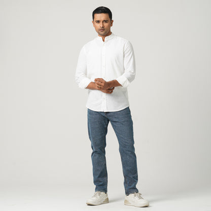 Men’s Linen Blended Band Collar Shirt