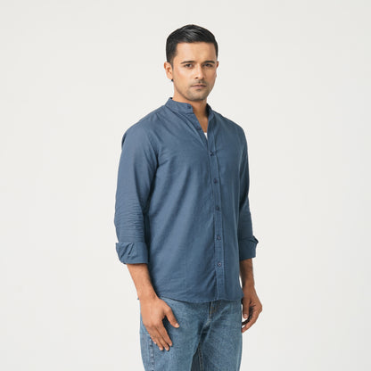 Men’s Linen Blended Band Collar Shirt