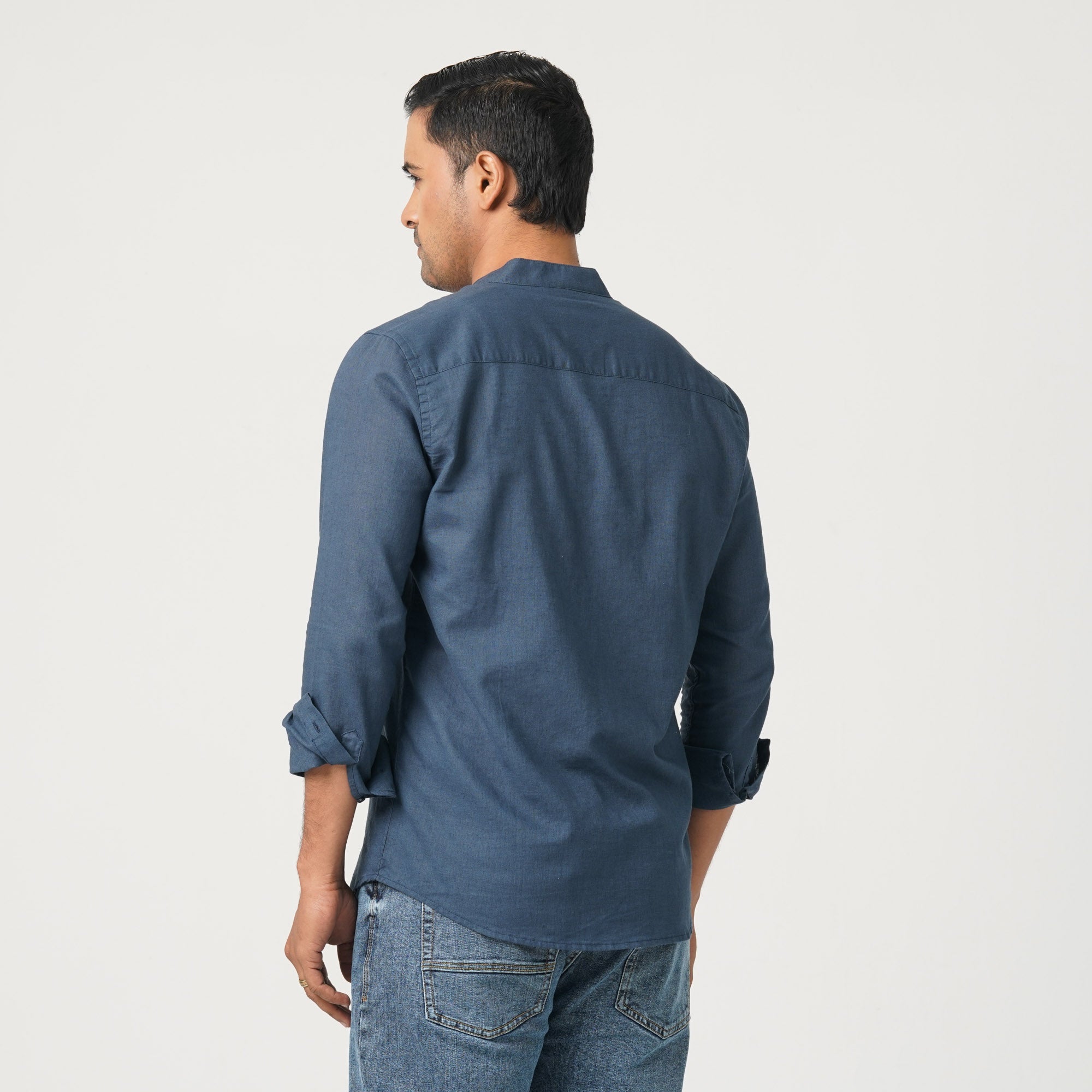 Men's Linen Blended Band Collar Shirt – TwelveBd