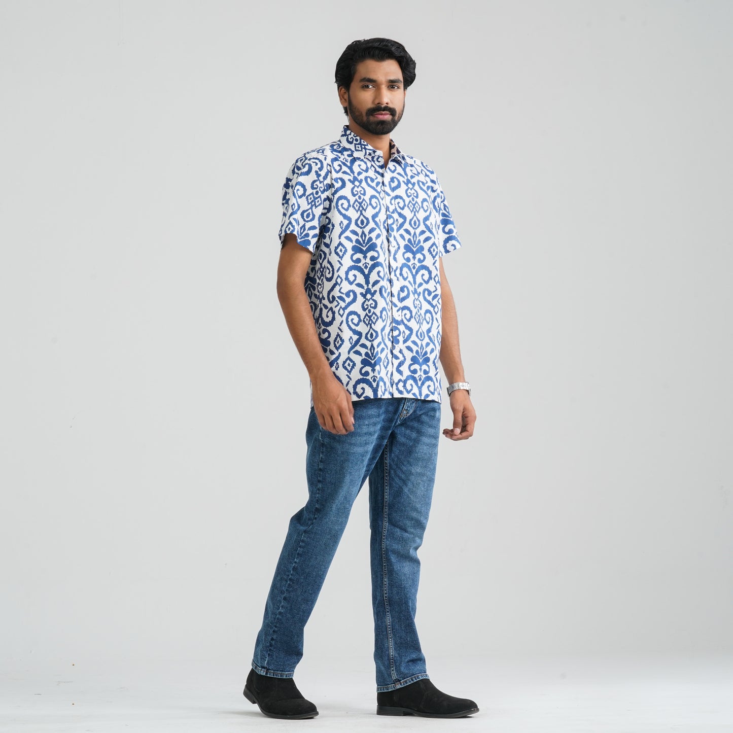 Men's Navy & White Cotton Shirt