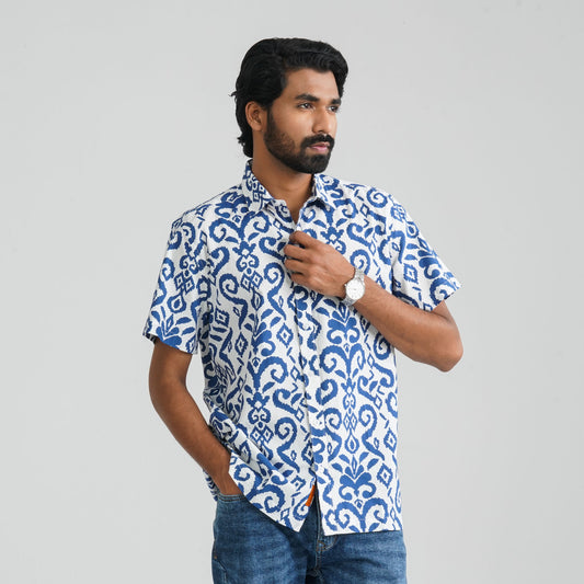 Men's Navy & White Cotton Shirt